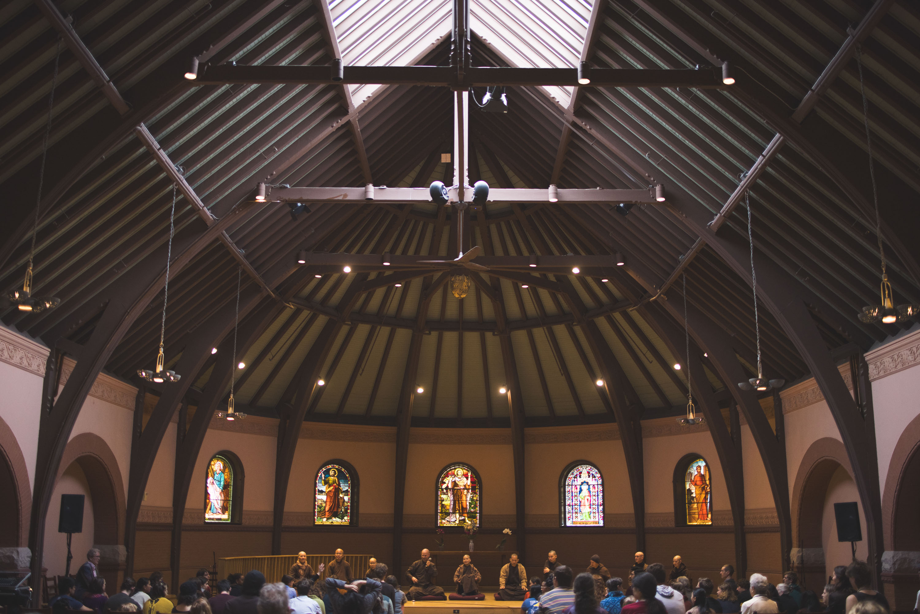 Monks lead meditation in Rollins Chapel