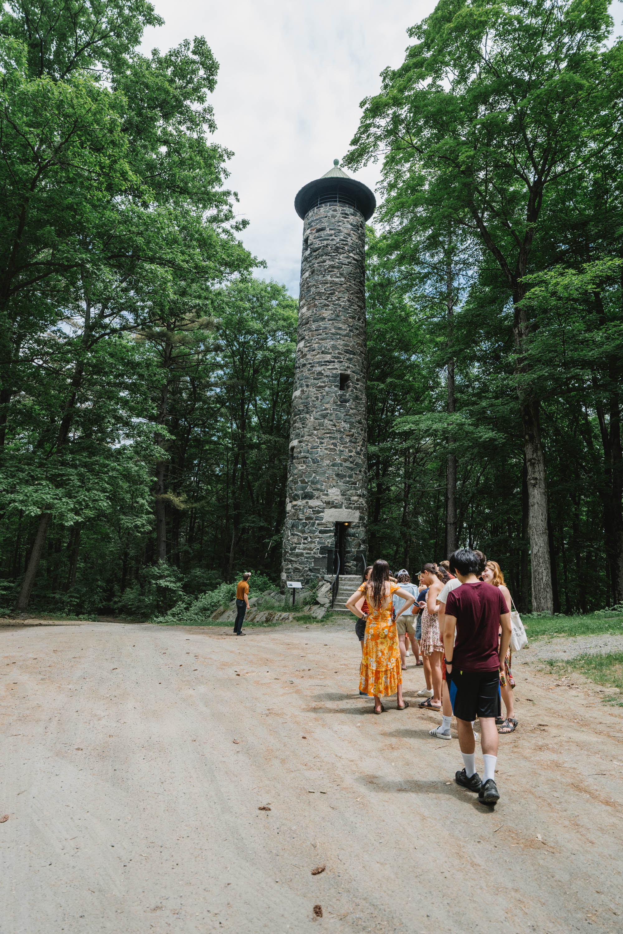 A group of students visiting Bartlett Tower