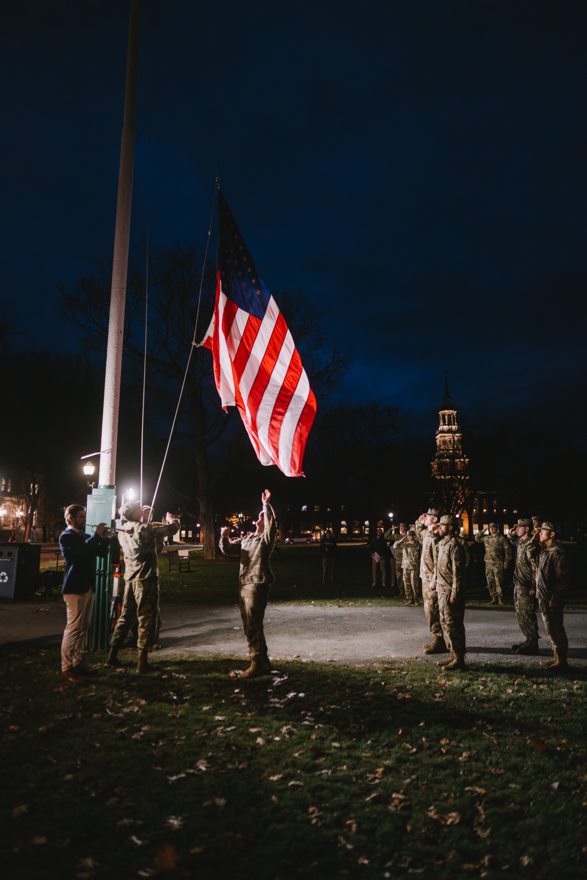 Cadets lowering the U.S. flag