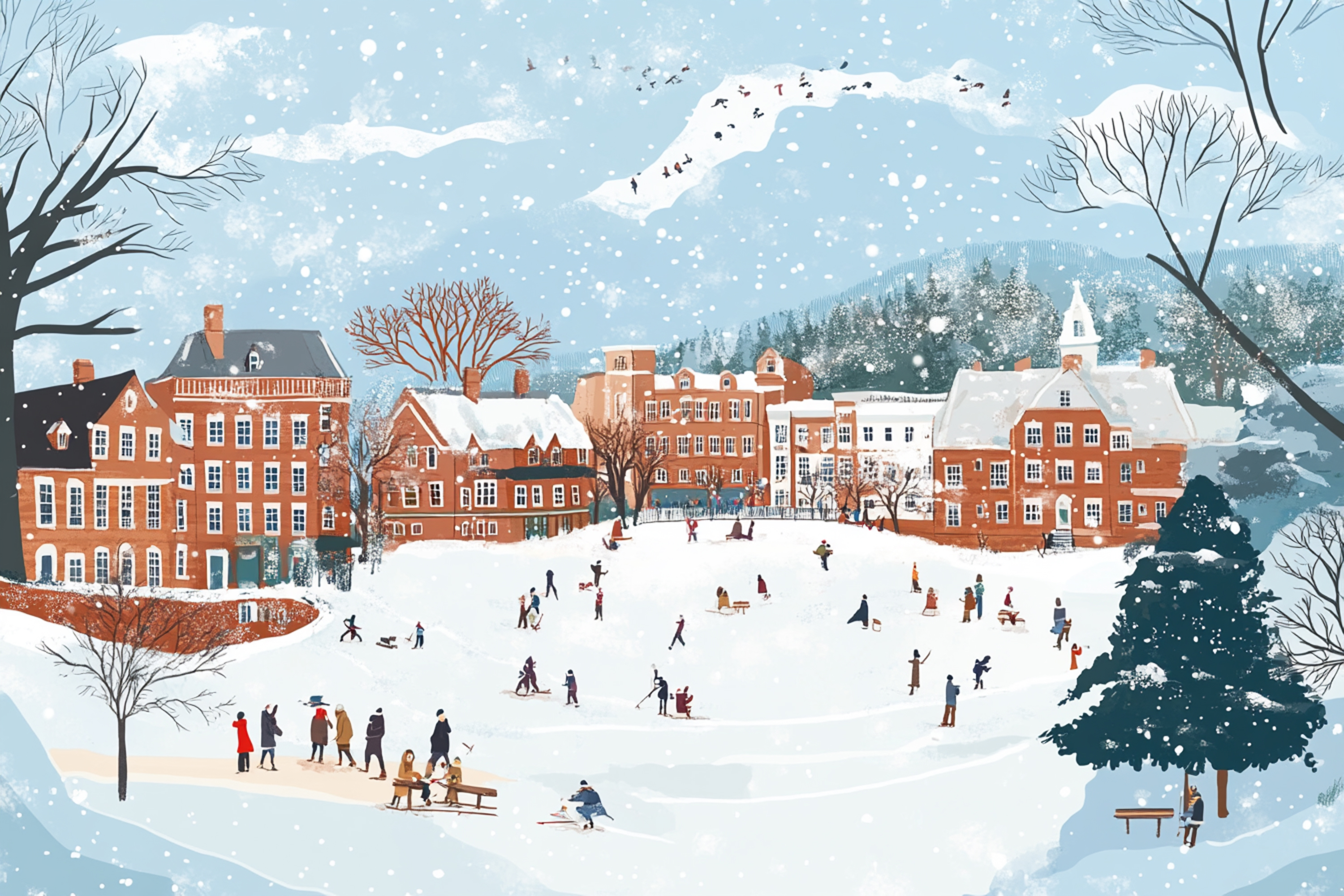 Illustration of people enjoying winter