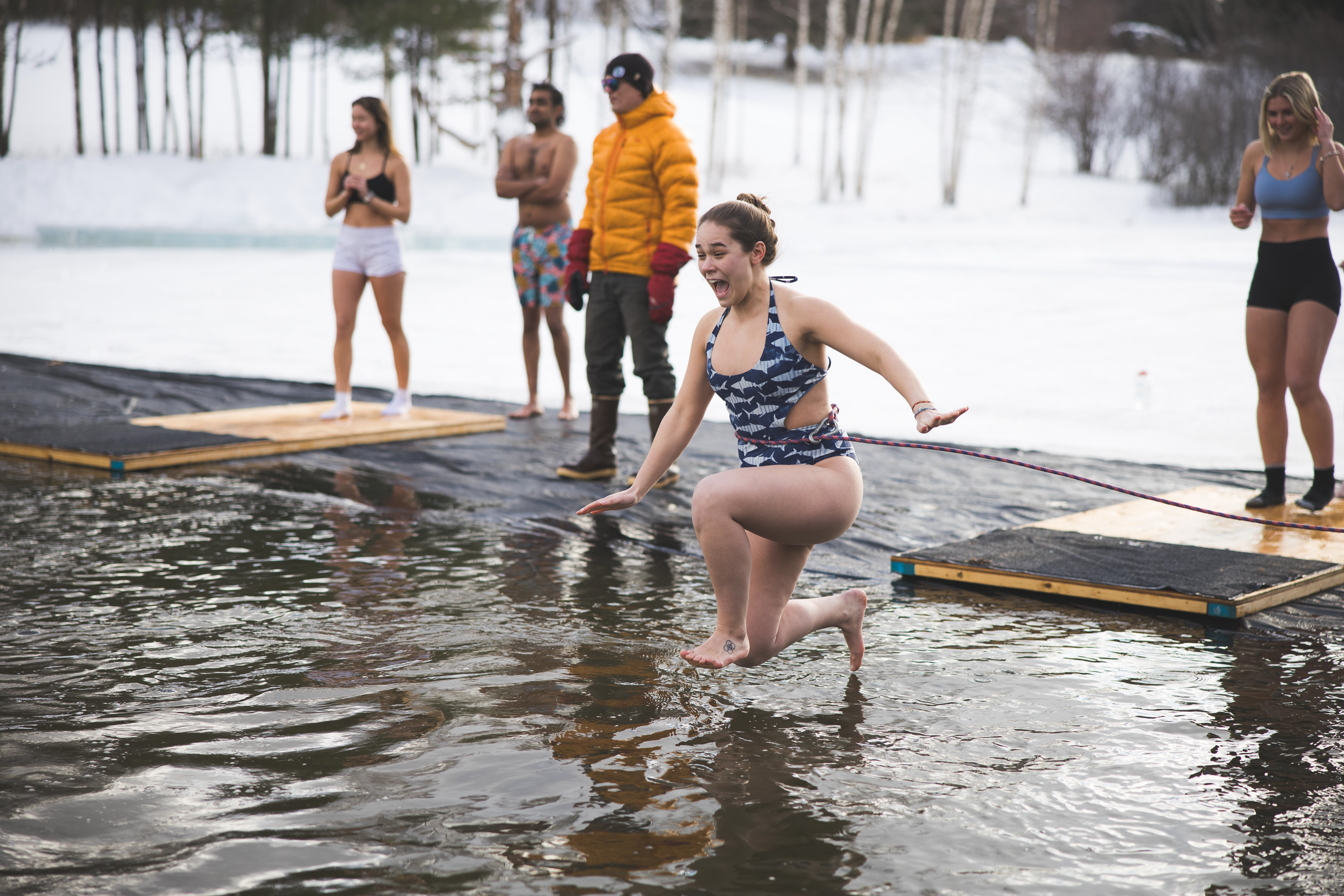 Lydian Frost jumping into freezing water
