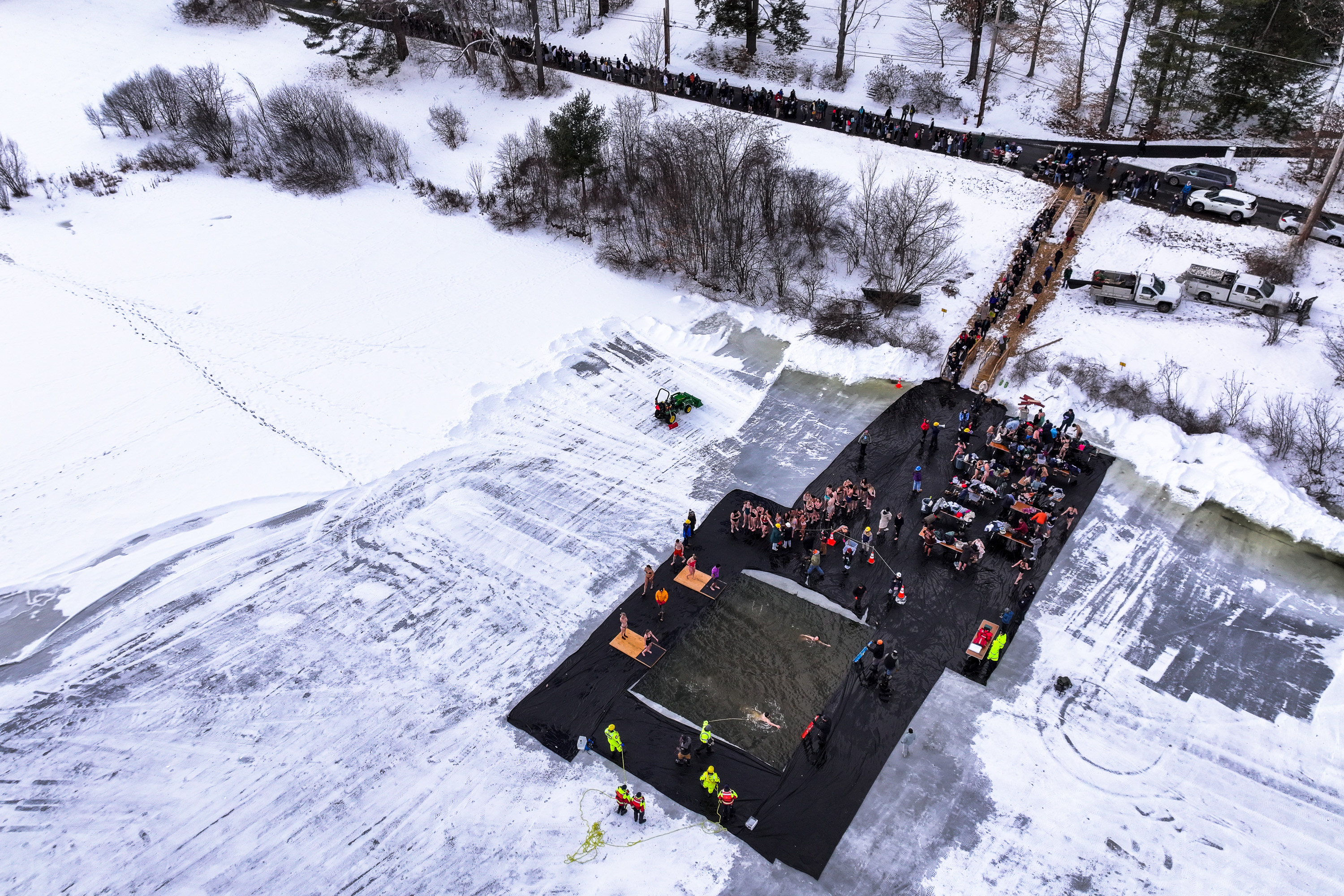 Aerial of the polar bear swim event