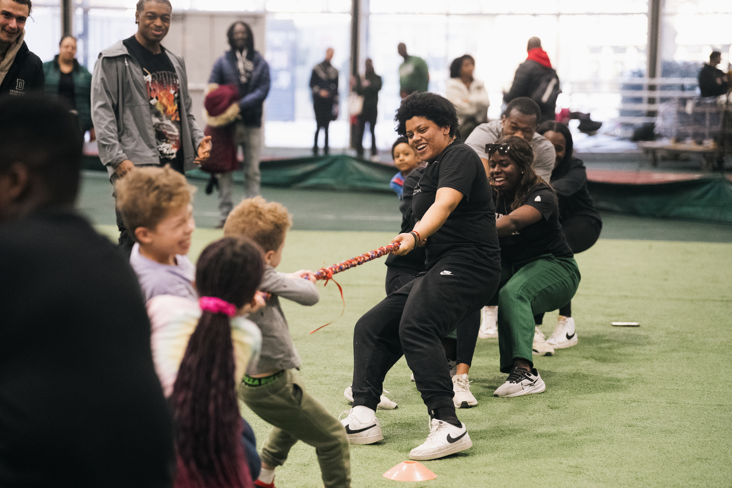 Field Day attendants participating in tug of war