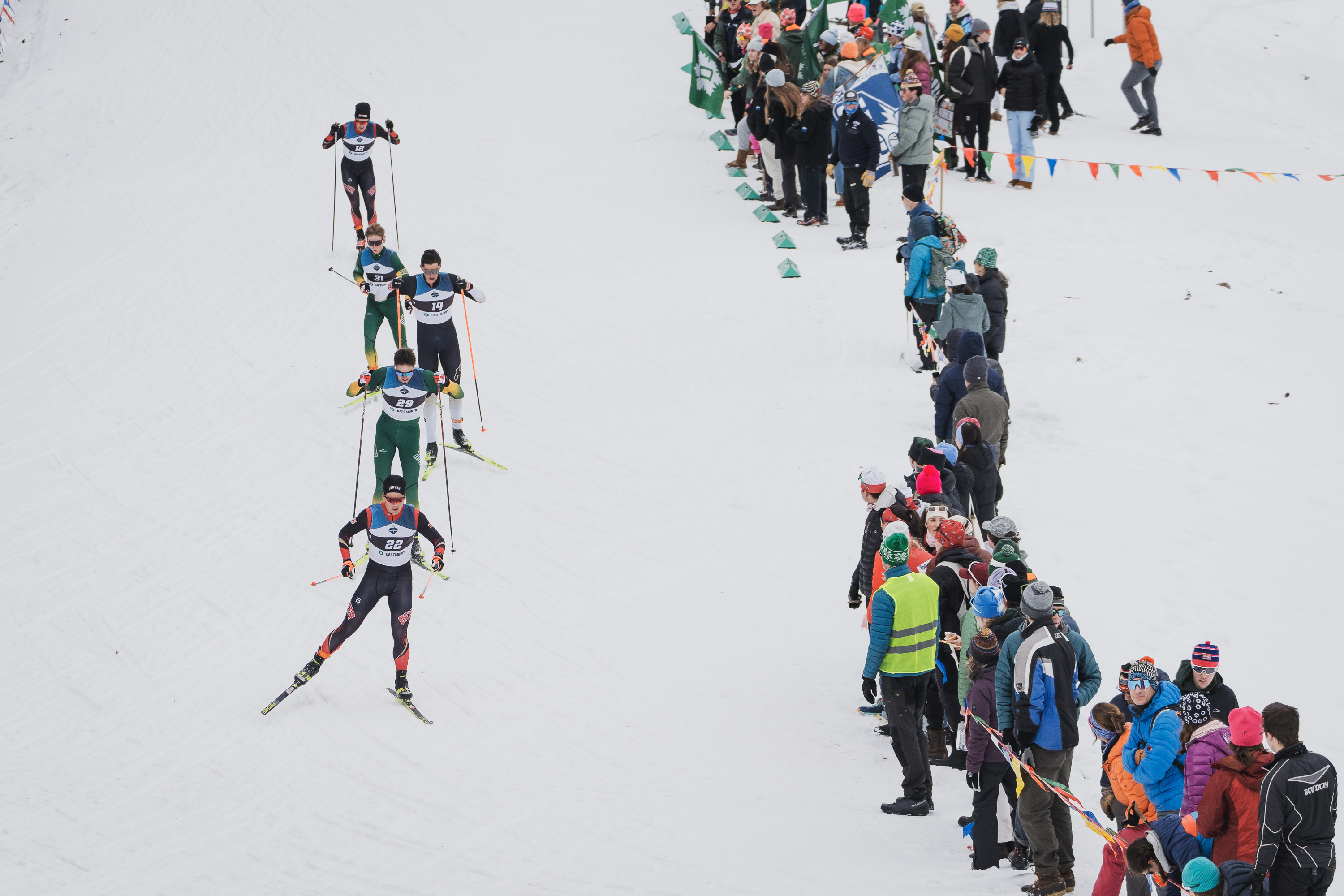 Skiers in the Men's 20K freestyle at Oak Hill Saturday.