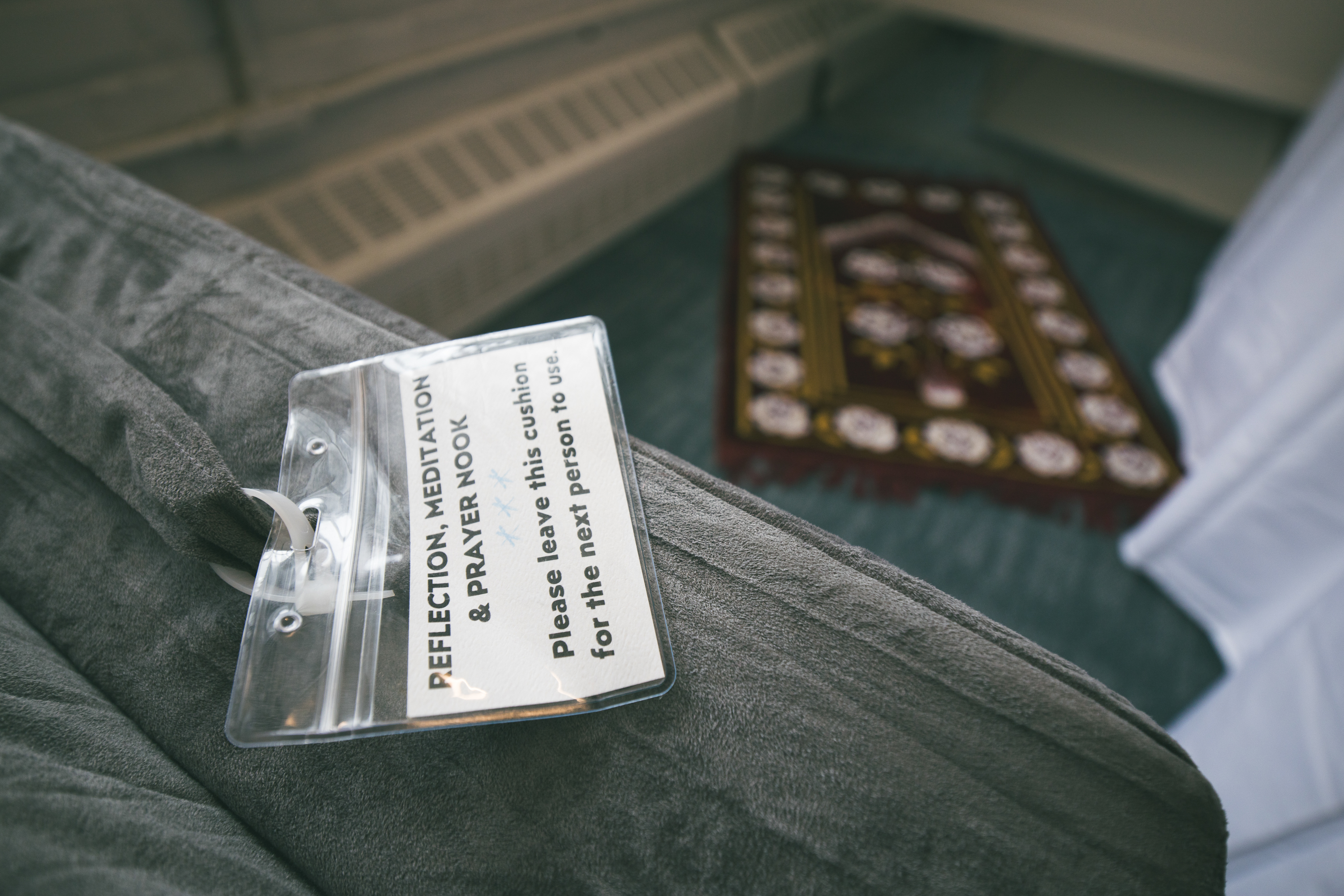A close up of the cushion used in the prayer nook