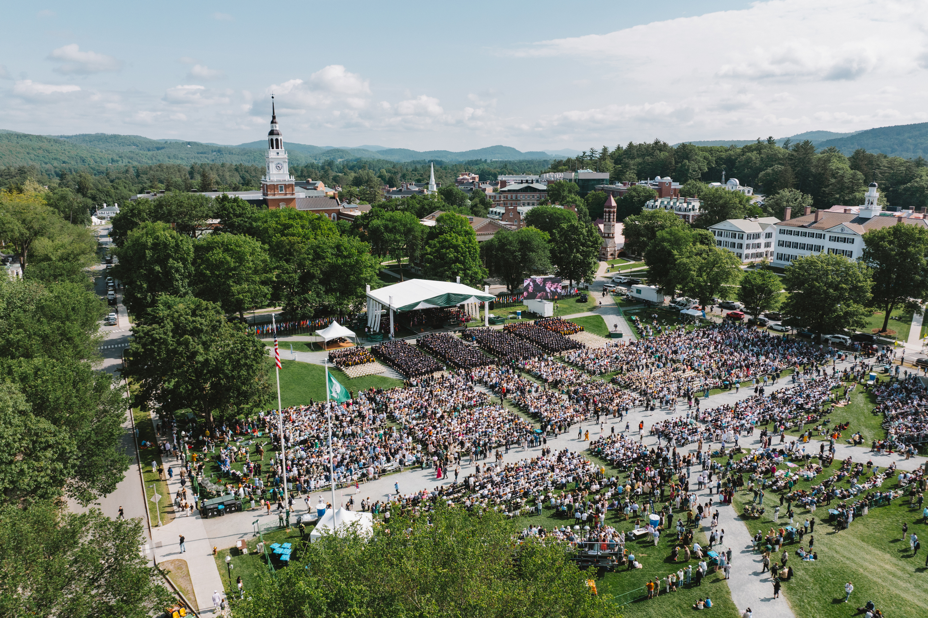 Aerial shot of Commencement 2025 on the Green.