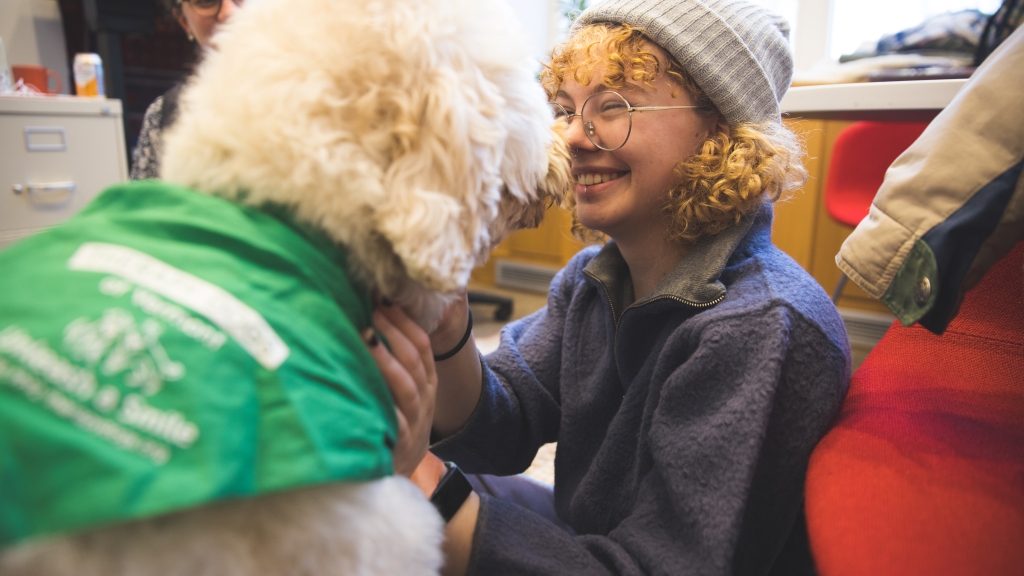 Rosie the goldendoodle with Aurora Wackford '26