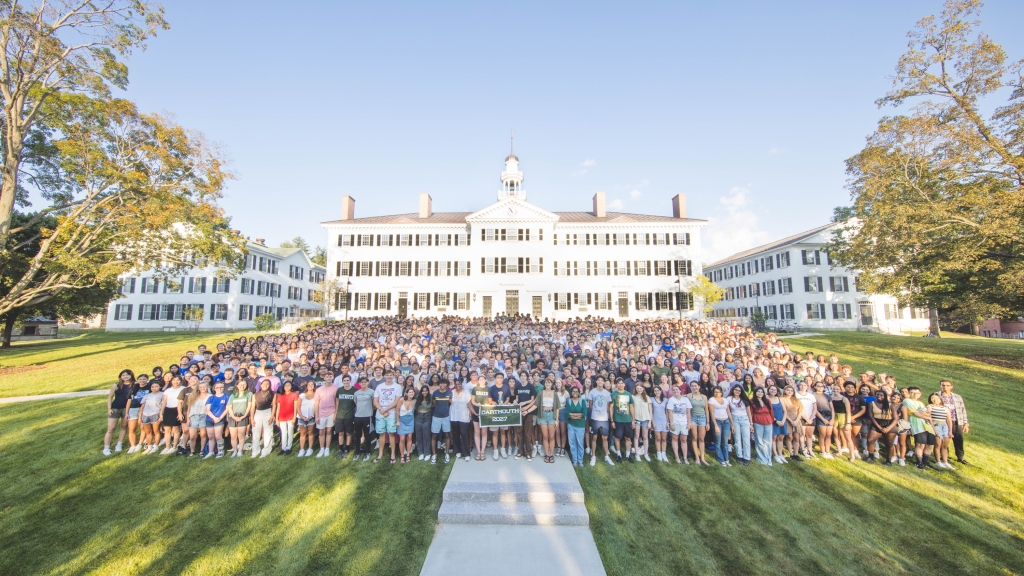 The class of 2027 in front of Dartmouth Hall.