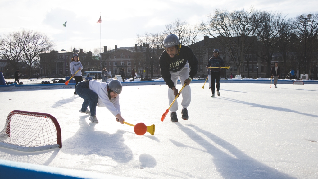 Broomball competition on the Green.