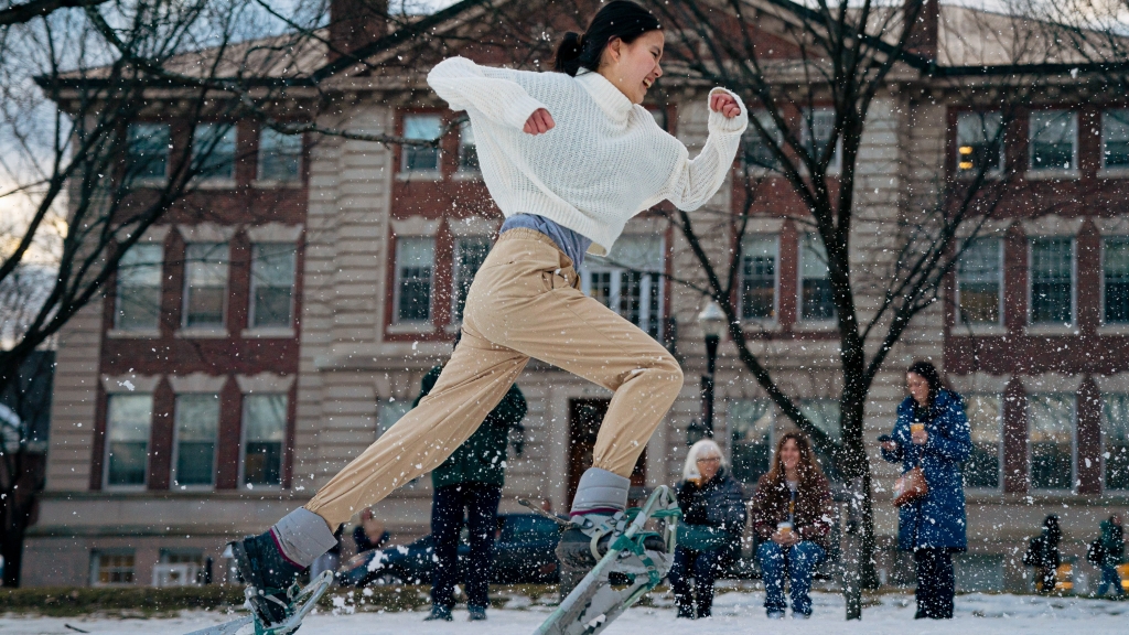 Student on snowshoes