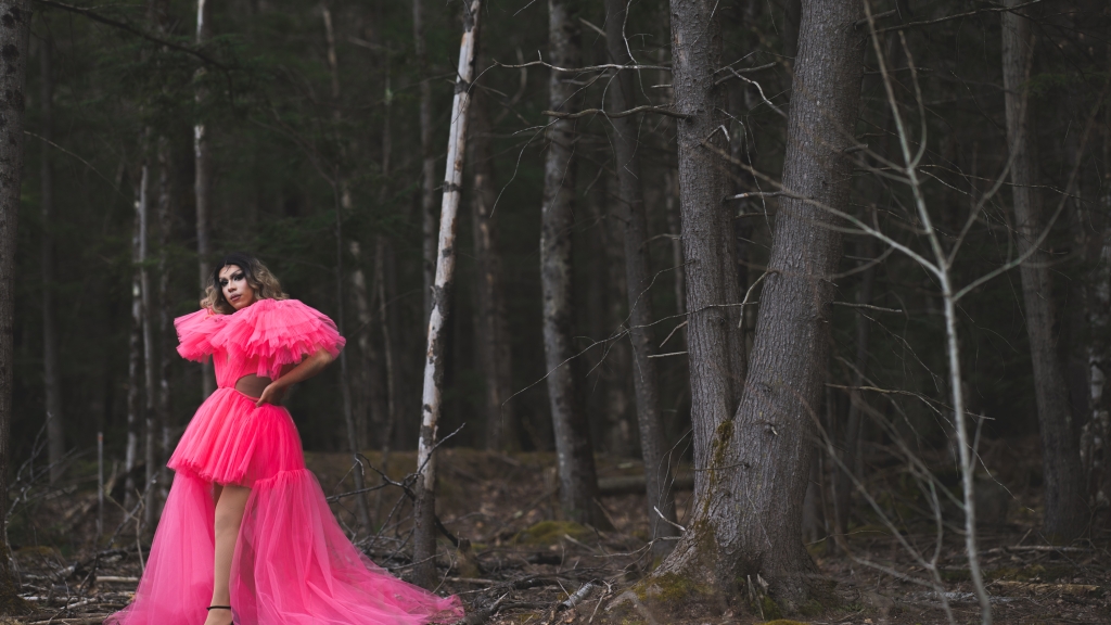 Jaime Aranzabal '24 poses in full drag in the woods
