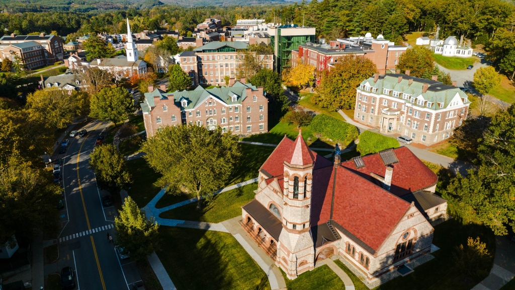 An aerial shot of Rollins Chapel