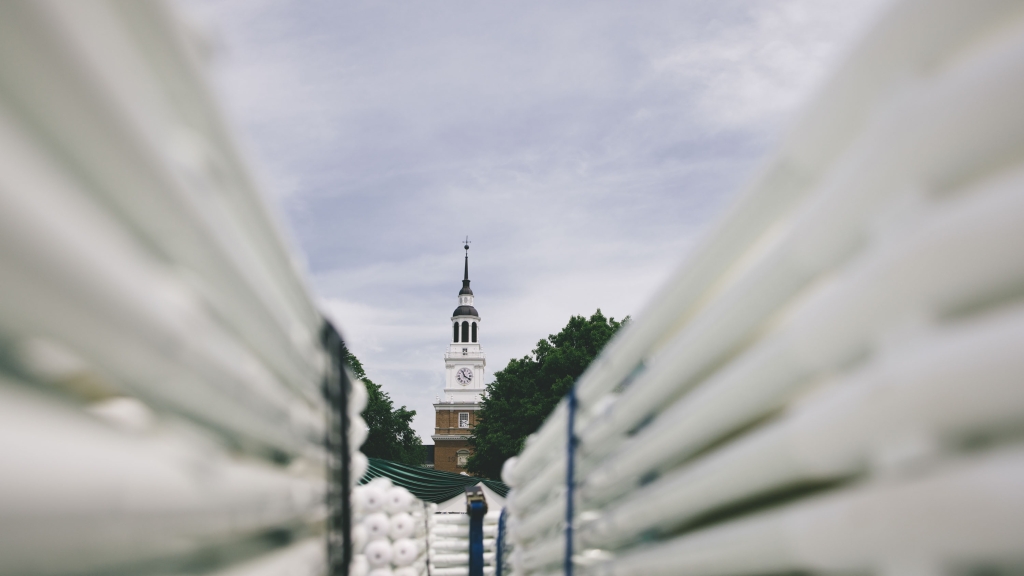 Baker tower framed by folding chairs