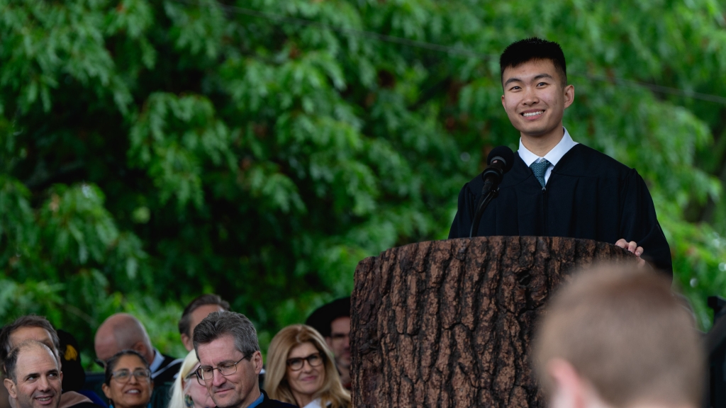Brian Zheng giving his speech