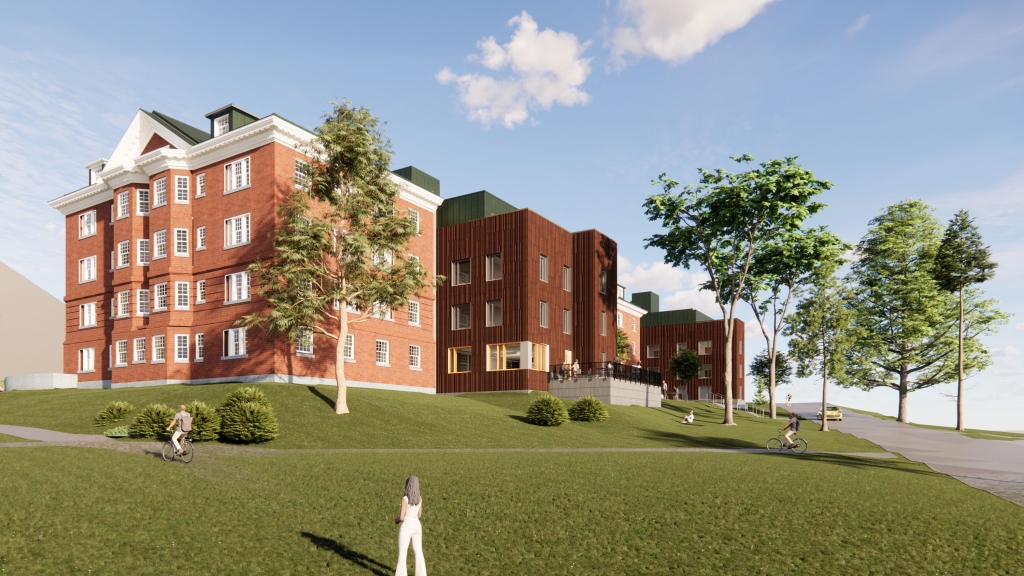 A rendering of the plans for a renovated Fayerweather Hall
