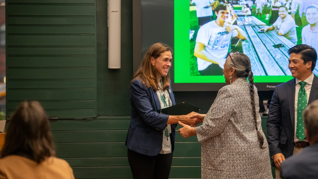 President Beilock giving out a certificate