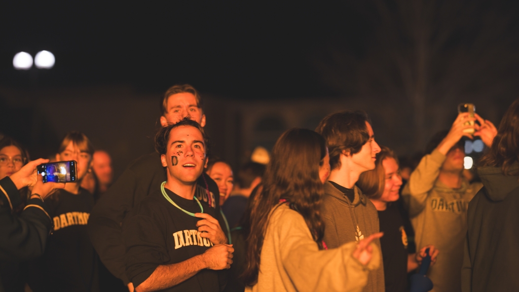 Students watch the bonfire