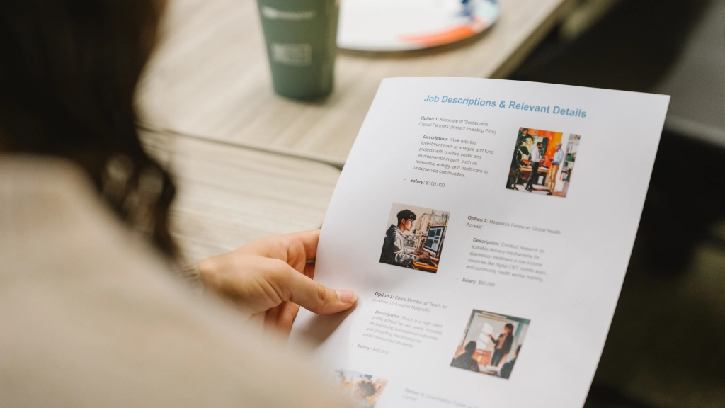 Person reading a paper handout