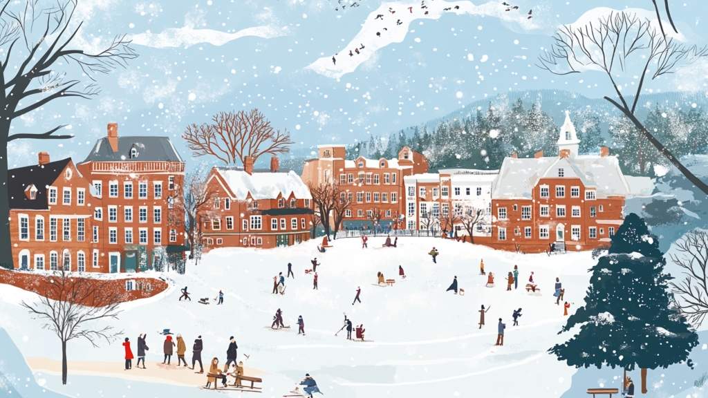 Illustration of people enjoying winter