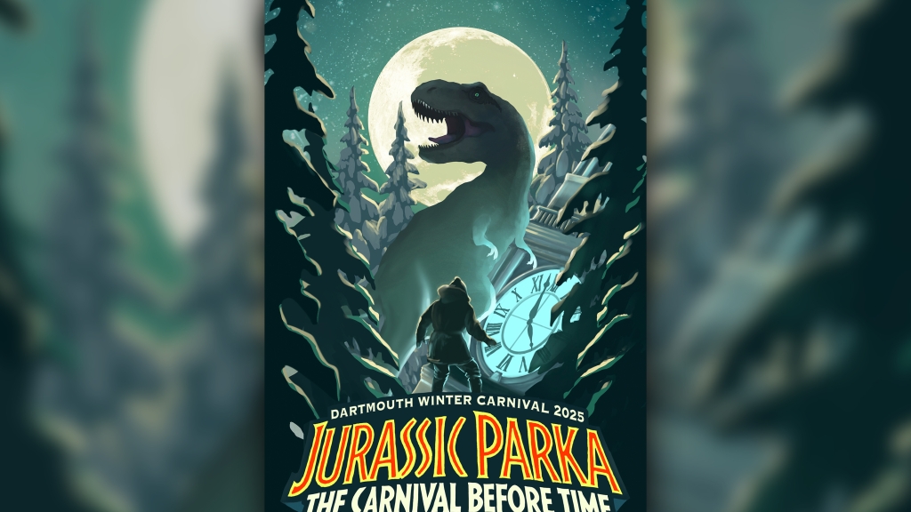 Winter carnival poster with dinosaur