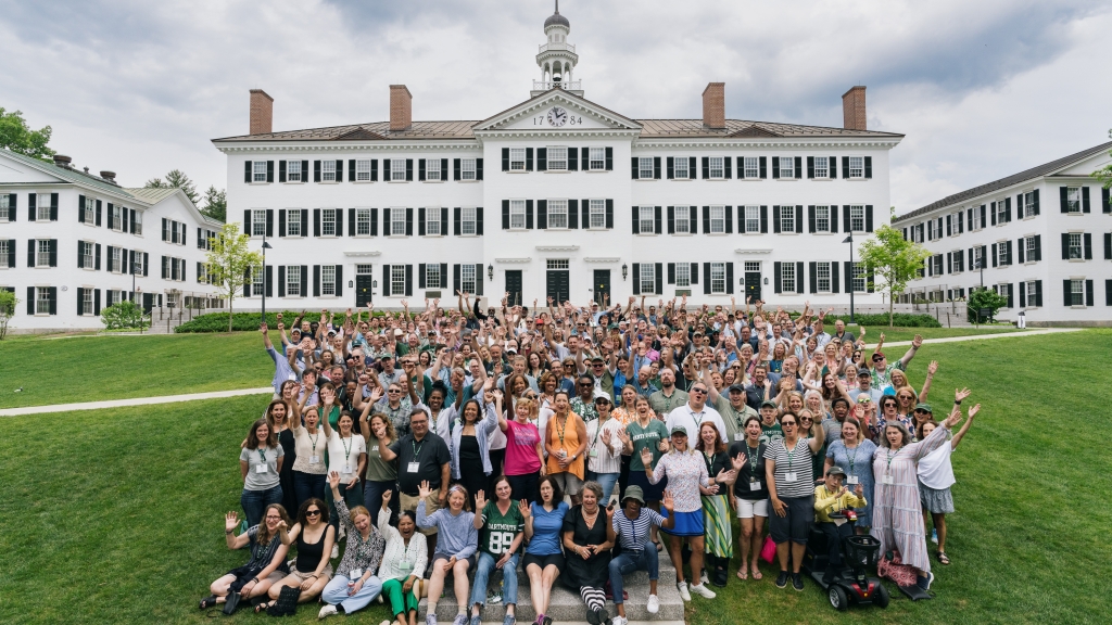 Members of the Class of 1989 outside of Dartmouth Hall