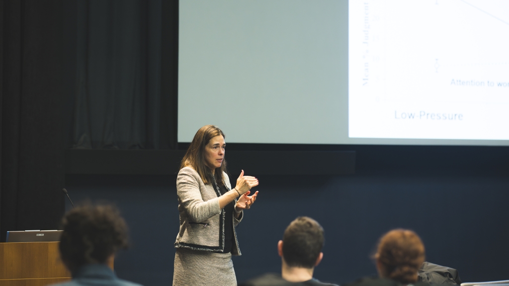 President Sian Leah Beilock speaking to a class