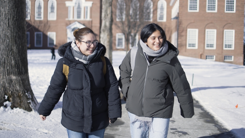 Students walking together in winter coats
