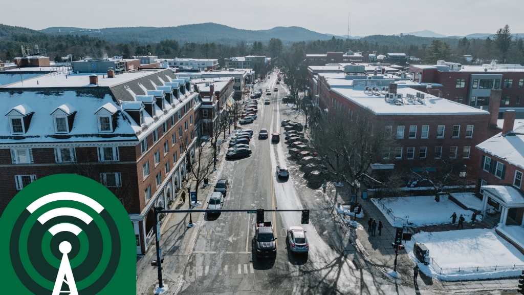 An aerial view of Main Street in Hanover NH