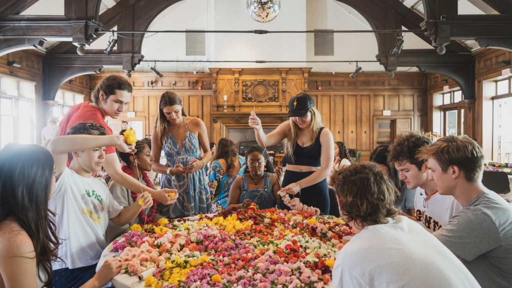 Students creating Leis