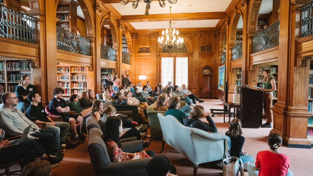 Ulla-Britt Libre reads to an audience.