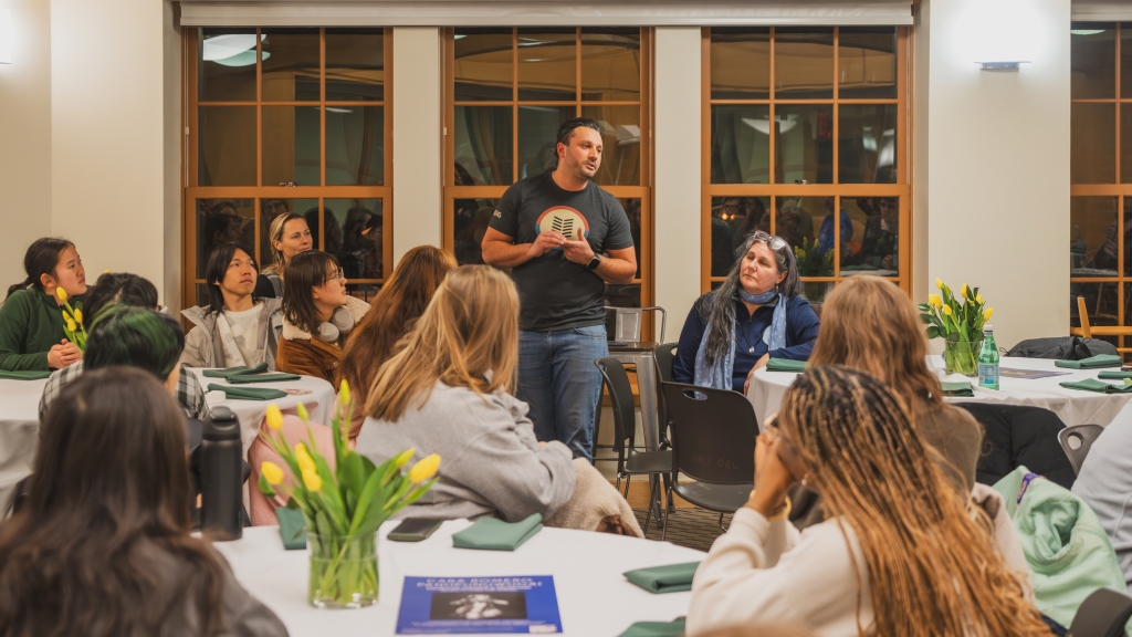 Matt Chandra talking to students, faculty, and staff